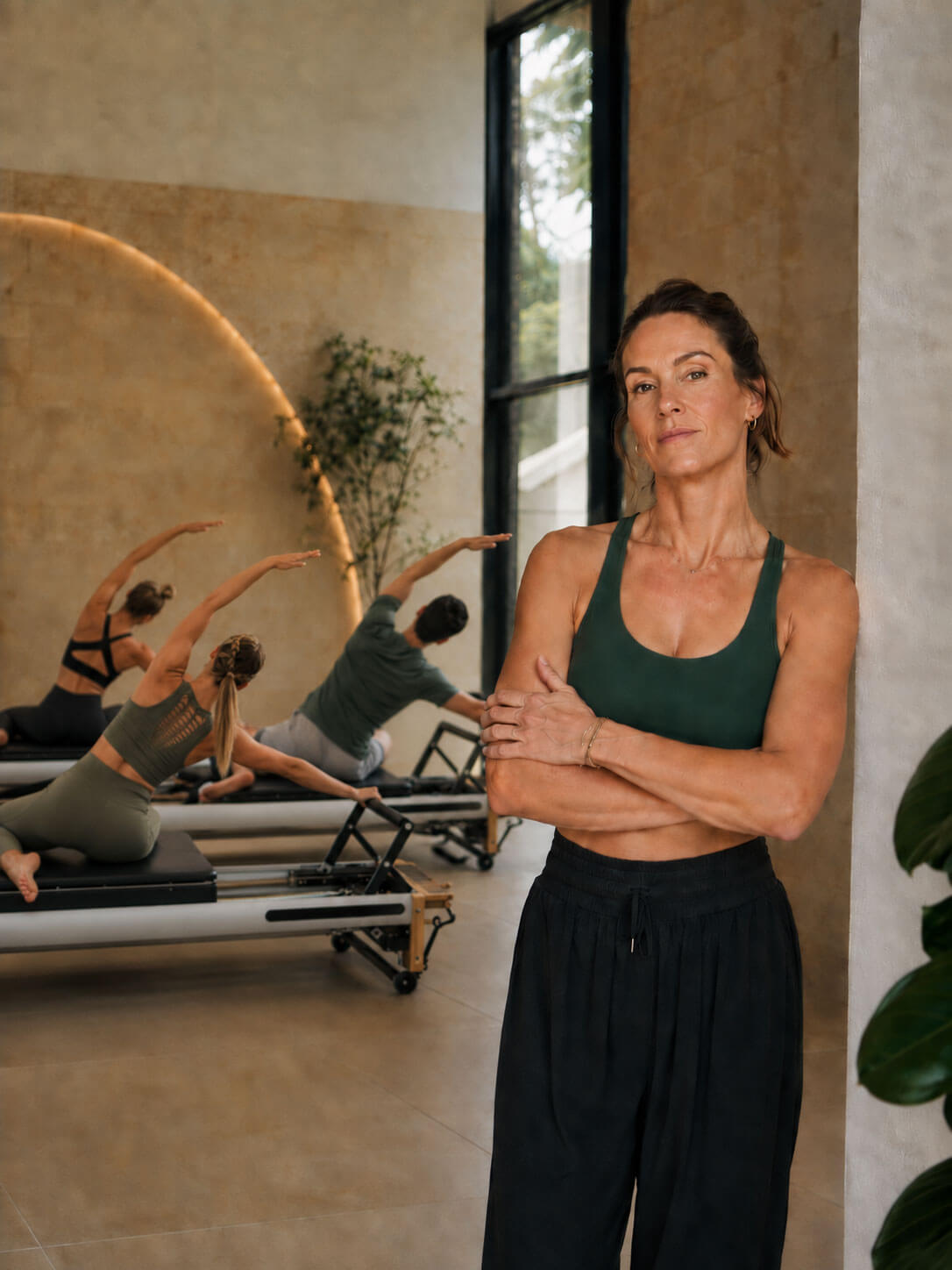 Pilates studio owner with a class